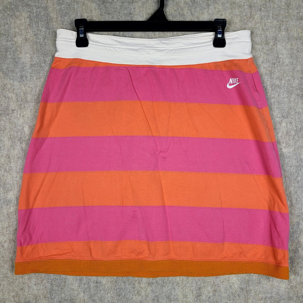 Y2K Nike Cotton Pickleball Tennis Fitted Skirt Colorblock Stripe Pink Orange M